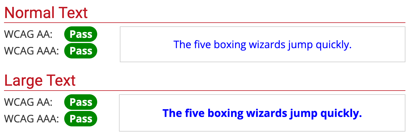 Screenshot of Contrast Checker showing correct text contrast