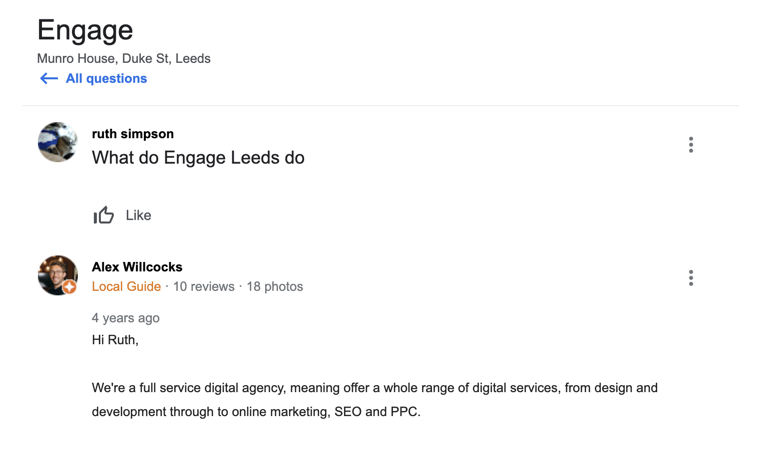 Questions and answers on the Engage Google Business Profile